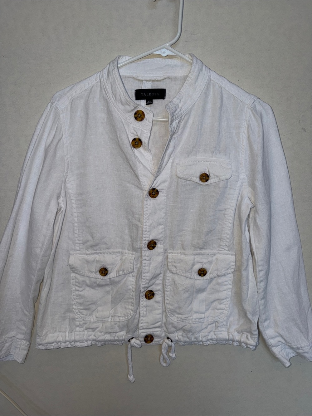 Talbots White Linen Utility Jacket with Button Pockets